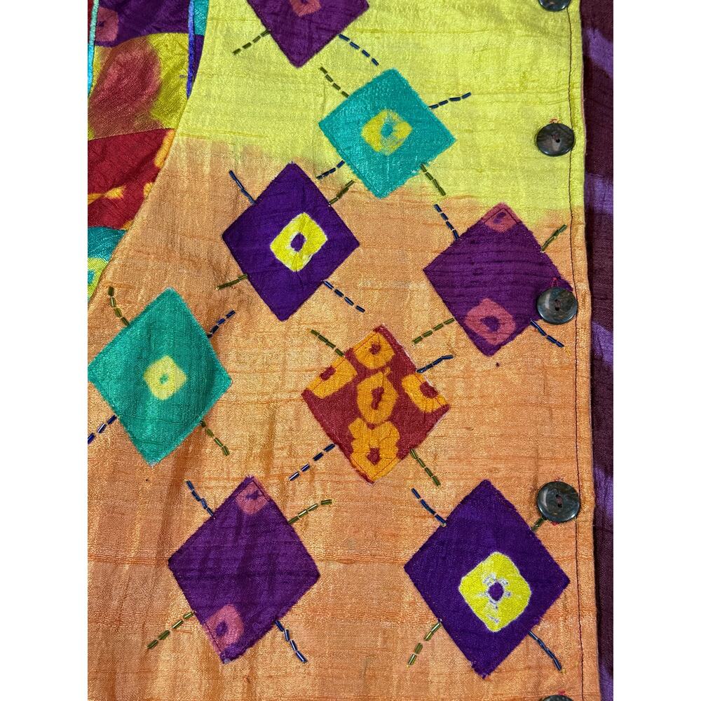 Sandy Starkman Women M Multicolor Silk Long Sleeve Boho Lagenlook Artsy Jacket - Picture 10 of 11